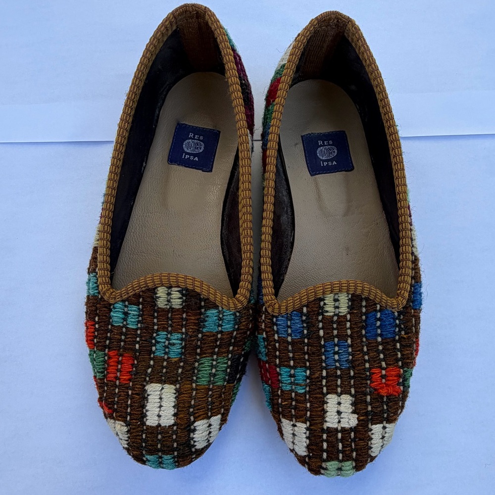 Res Ipsa Kilim Slippers – Handmade Woven Wool & Leather – Size 10 - Picture 3 of 10